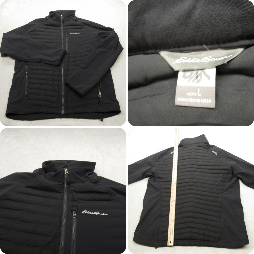 Eddie Bauer Down Jacket Mens Large Black Pockets Insulated Full Zip Puffer Pack